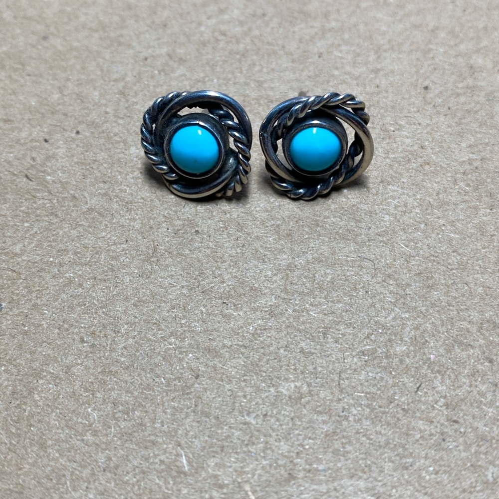 Vintage blue turquoise sterling silver stud earrings